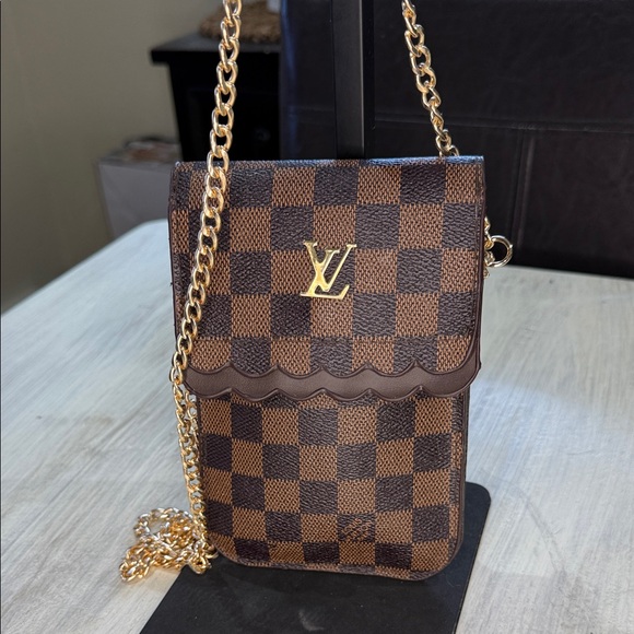 Source Unknown Handbags - Source Unknown Monogram Brown Checkered Crossbody with Gold Chain